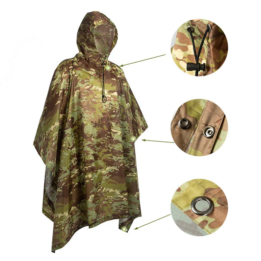 Camouflage Waterproof Poncho – Multifunctional Rain Cover for Camping & Hunting