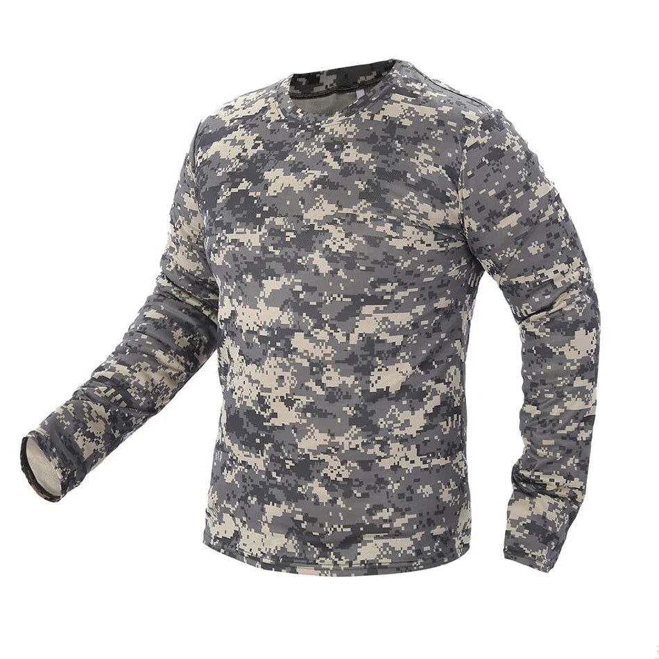 Men's Long Sleeve Camo Hunting Shirt – Anti-Sweat Breathable Sun-Protective Top