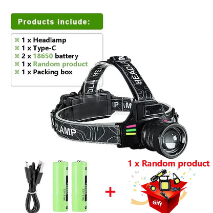 Super Bright Headlamp with Dual Laser & Motion Sensor – USB Rechargeable 18650 Torch for Fishing, Running & Fog