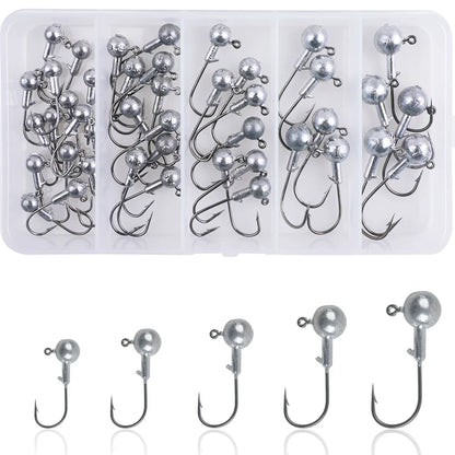 Round Ball Jig Head Hooks – High-Carbon Steel, Worm & Hard Bait Jigs, 43 to 130 Pieces