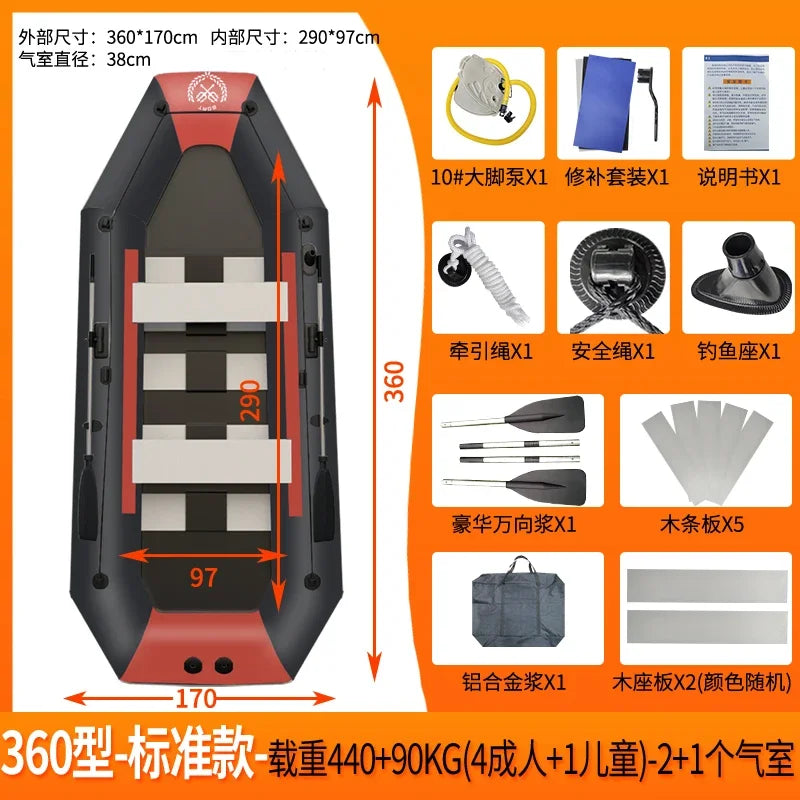Inflatable Fishing Kayak – PVC Canoe Boat for 1–6 Persons (1.75–3.6m)