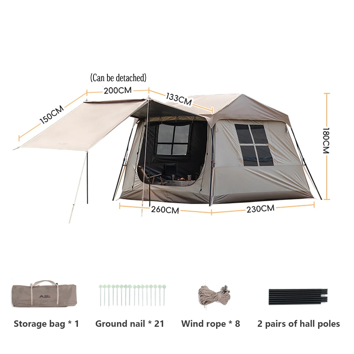 3-4 Person Automatic Cabin Camping Tent – Quick Setup, 150D Oxford, 2000-3000mm Waterproof