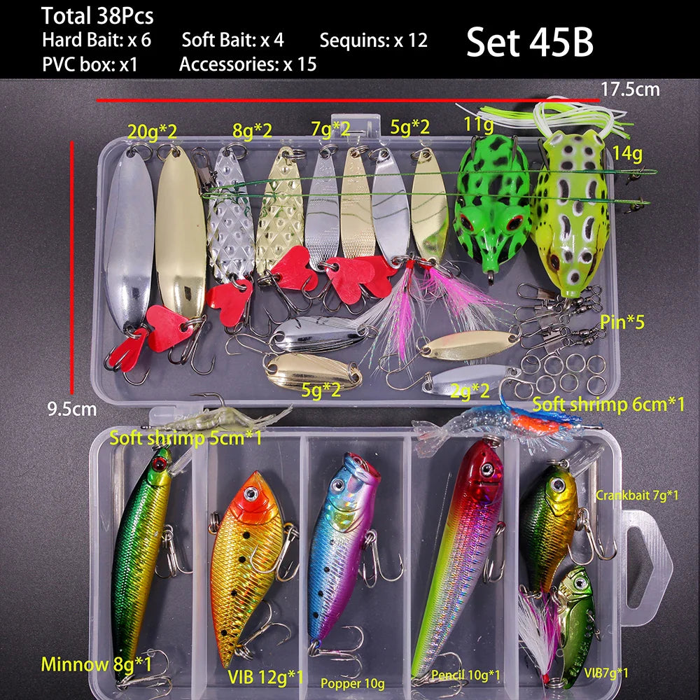 Mixed Fishing Lure Kit – Soft & Hard Baits, Minnow, VIB, Jig, Spoon, 13–182 Pieces