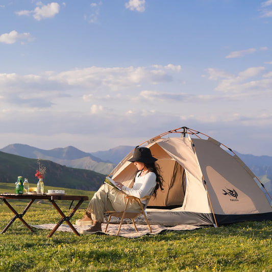 Instant Golden Pop-Up Tent – Portable 3-4 Person Sun & Rain Shelter for Beach & Camping