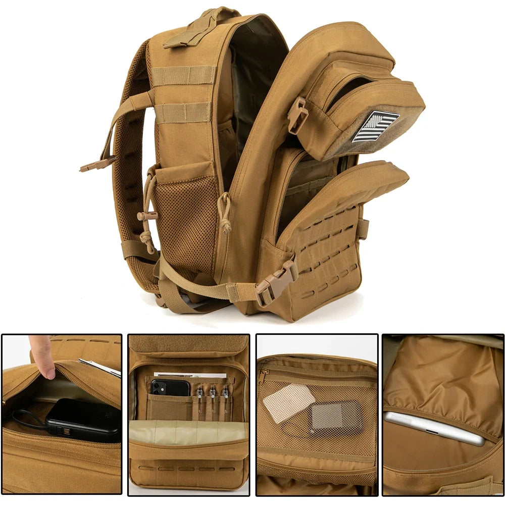 Men's Tactical Survival Backpack – Laser Cut MOLLE with Dual Cup Holders