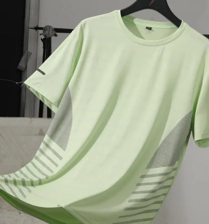 Running T-shirt Men Summer Ice Silk Thin Top Reflective Printing Quick Dry Short Sleeve Breathable Fitness Sports T-shirt 5XL