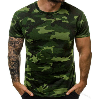 Men's Camouflage T-Shirt – Short Sleeve, Round Neck, Polyester, 4 Colors, XL-5XL