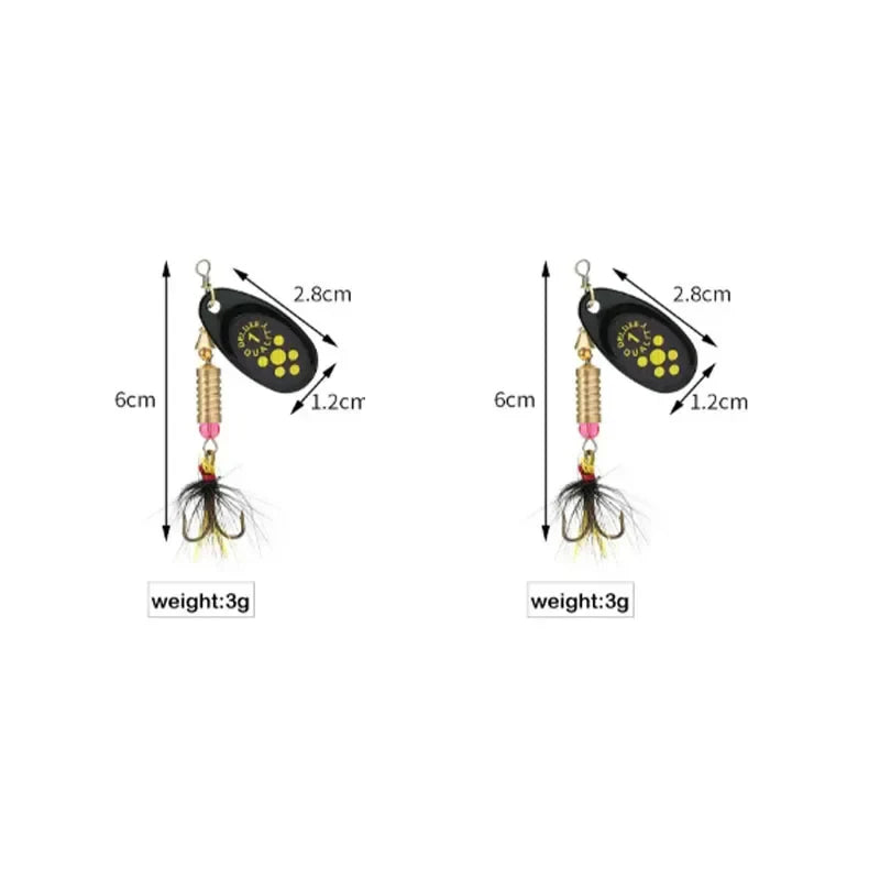 Metal Rotating Spinner Fishing Lure – Spoon Sequins Wobbler with Feather Hooks 3.5g/4.5g/7g/9g/12g