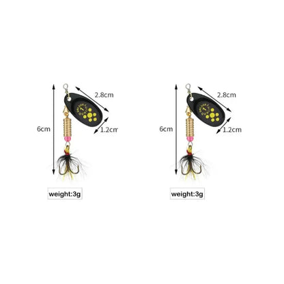 Metal Rotating Spinner Fishing Lure – Spoon Sequins Wobbler with Feather Hooks 3.5g/4.5g/7g/9g/12g