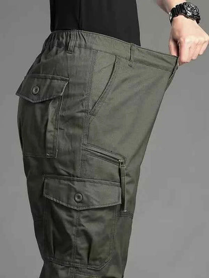 Men's Casual Workwear Trousers High Waist Large Size Leisure Pants Cuffed Tactical Multi-Pocket Labor Protection Wear-Resistance