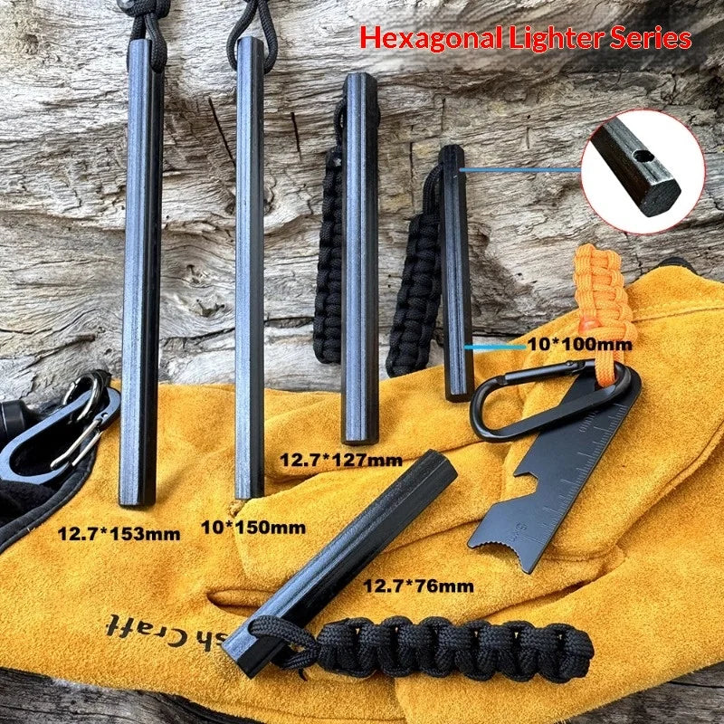 Magnesium Flint Rod Fire Starter Kit with Compass & Whistle – Camping Hiking Survival Tool