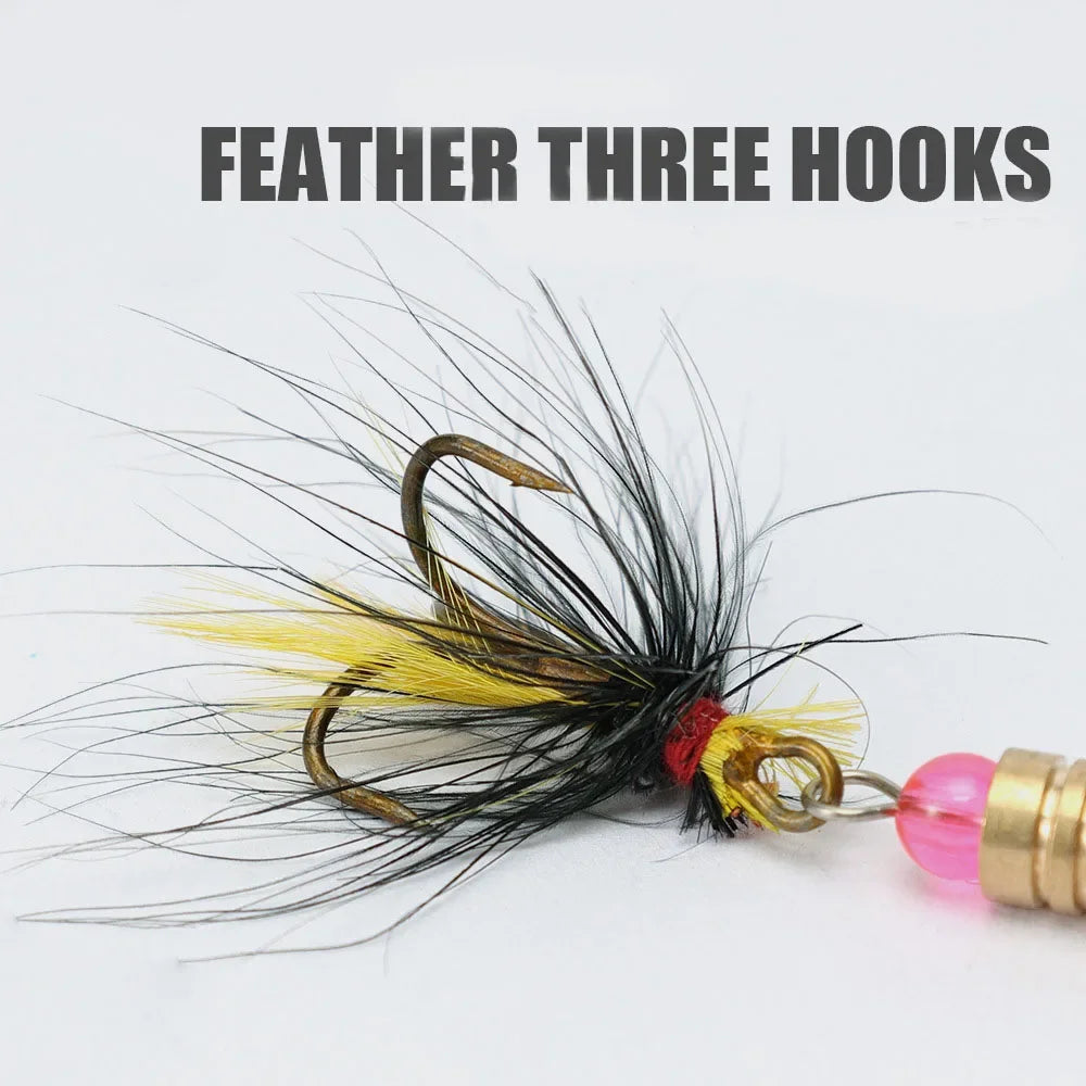 Metal Rotating Spinner Fishing Lure – Spoon Sequins Wobbler with Feather Hooks 3.5g/4.5g/7g/9g/12g