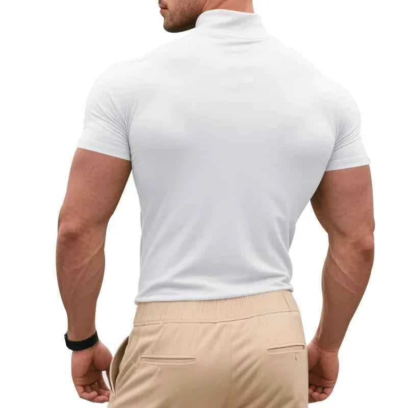 2025 compress sports Men T-shirt quick-dry Half High Collar Short Sleeve Pullover Tops Tight Breathable tops men Running T-shirt
