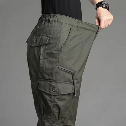 Men's Casual Workwear Trousers High Waist Large Size Leisure Pants Cuffed Tactical Multi-Pocket Labor Protection Wear-Resistance