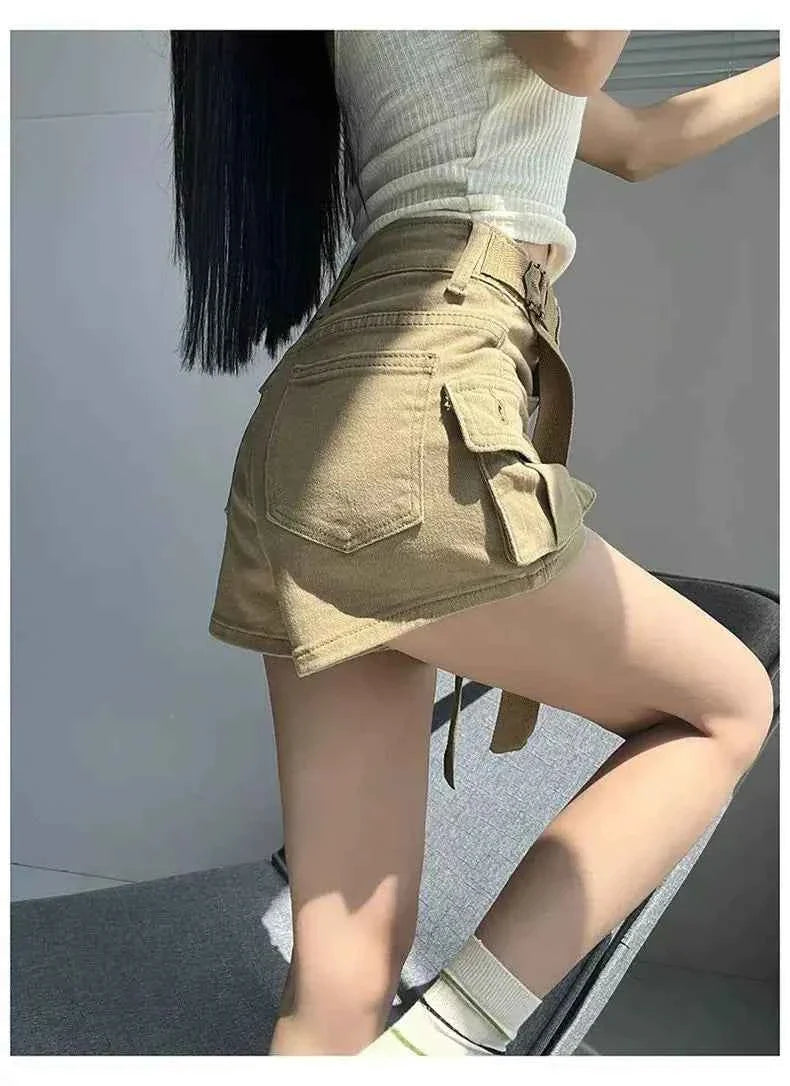 Women's High Waist Mini Skirt Y2K Denim Workwear Shorts Elastic Slimming Summer Hot Pants Trendy plus Size Skirts for Ladies
