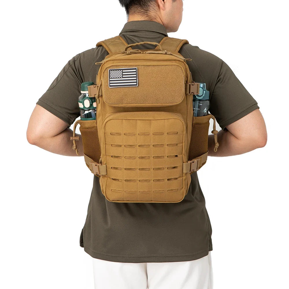 Men's Tactical Survival Backpack – Laser Cut MOLLE with Dual Cup Holders