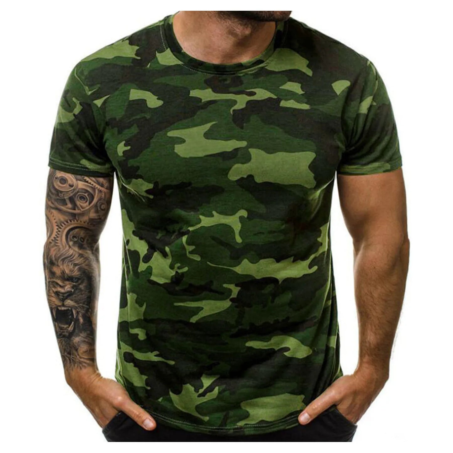 Men's Camouflage T-Shirt – Short Sleeve, Round Neck, Polyester, 4 Colors, XL-5XL