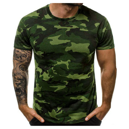 Men's Camouflage T-Shirt – Short Sleeve, Round Neck, Polyester, 4 Colors, XL-5XL