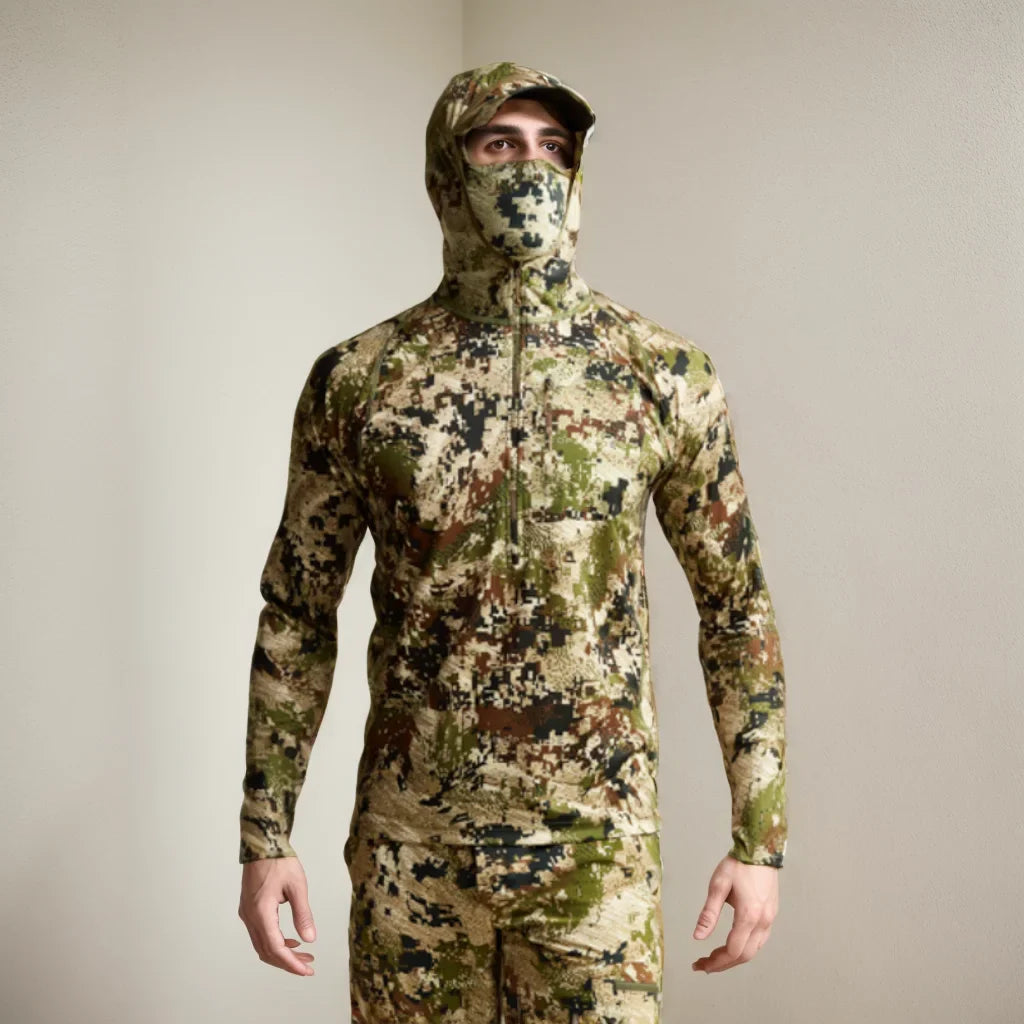 Camo Hunting Hoodie with Face Mask – Lightweight Pullover for Fishing & Outdoor Use