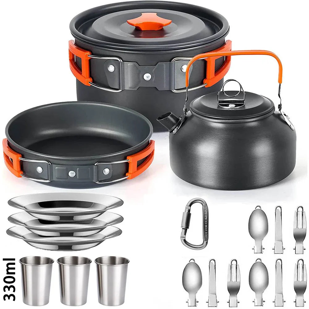 Camping Cookware Set – Anodized Aluminum, Nonstick, Foldable, Lightweight Travel Tableware