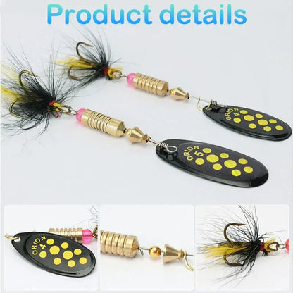 Metal Rotating Spinner Fishing Lure – Spoon Sequins Wobbler with Feather Hooks 3.5g/4.5g/7g/9g/12g