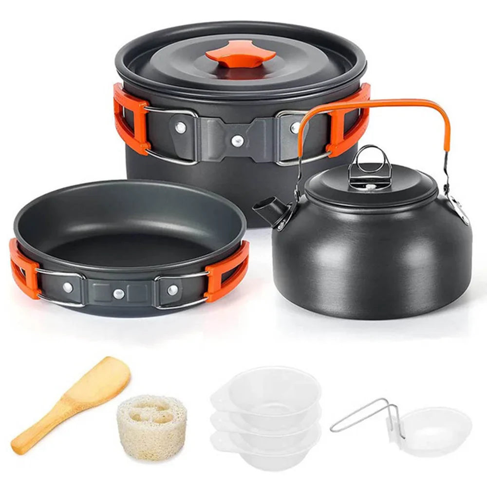 Camping Cookware Set – Anodized Aluminum, Nonstick, Foldable, Lightweight Travel Tableware