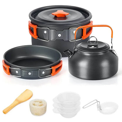 Camping Cookware Set – Anodized Aluminum, Nonstick, Foldable, Lightweight Travel Tableware