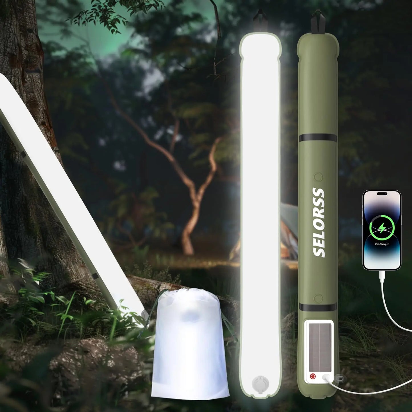Solar Camping Lantern – Inflatable, IP66 Waterproof, 2000mAh, 3-30hr Runtime, 8 Variants