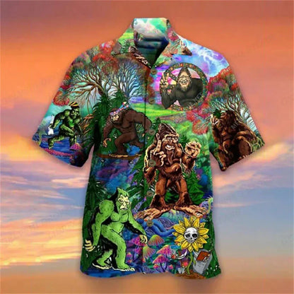 Men's Shirt Vocation Bus 3d Print Shirt Men Fashion Shirts Single-Breasted Short Sleeve Hawaiian Shirt Beach Dart Blouse Clothes