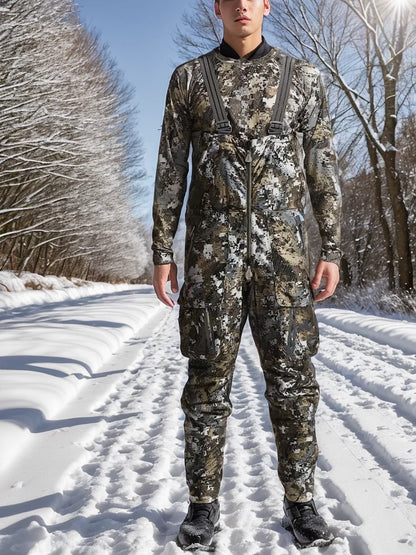 Men's Insulated Waterproof Hunting Bib Overalls – Silent Camo Fabric, 3-in-1 Softshell
