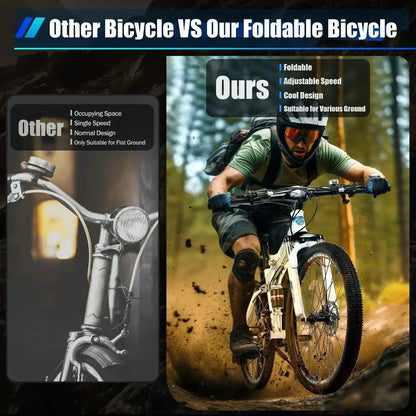 26" Folding Mountain Bike 21-Speed Dual Disc Brakes Men's MTB for Commuting Outdoor Sports