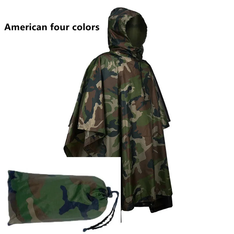 Camouflage Waterproof Poncho – Multifunctional Rain Cover for Camping & Hunting