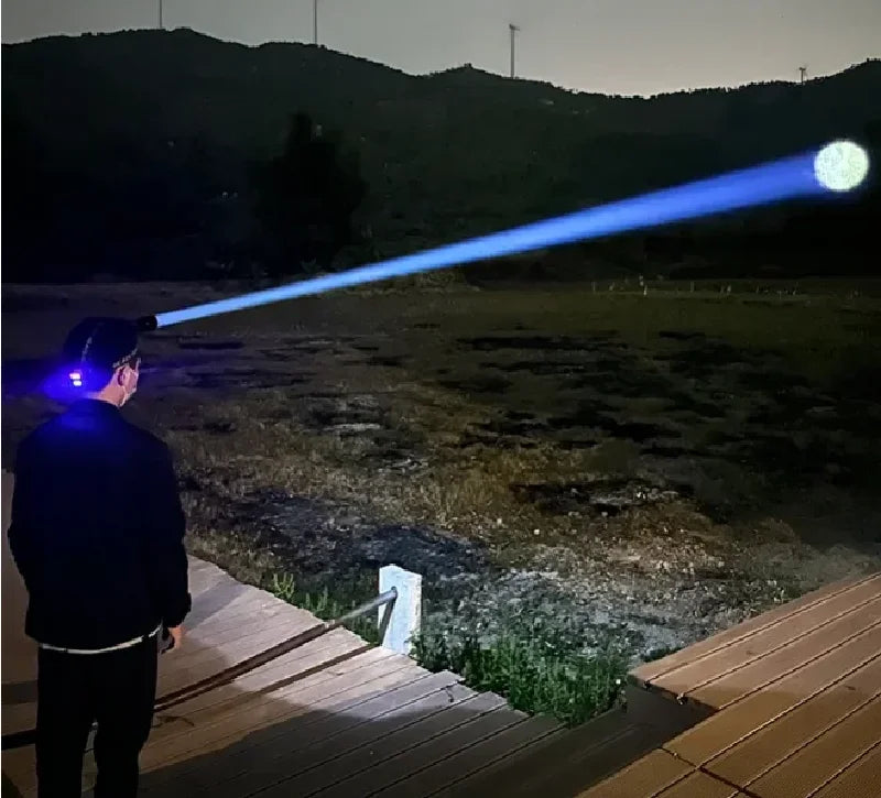 High-Power LED Headlamp with IR Sensor – Rechargeable, 5000m Beam for Fishing & Camping