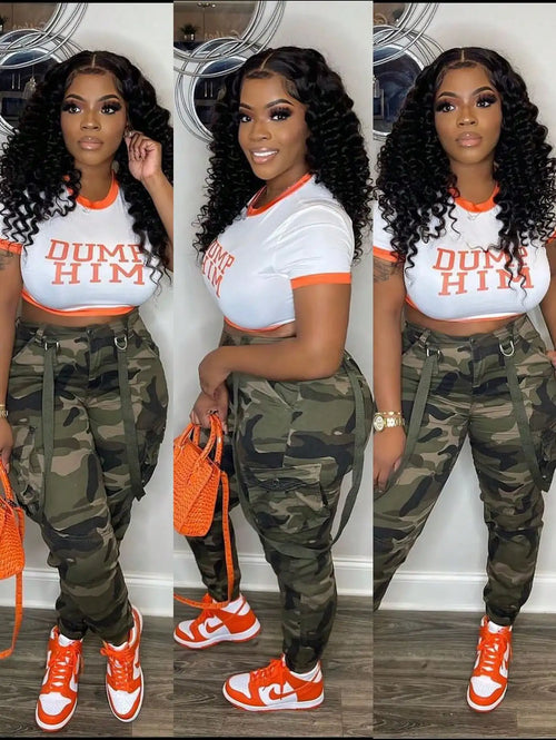Women's Y2K Camo Cargo Pants – High-Waisted, Slim Fit, Stretch Jogger, Sizes S–XL