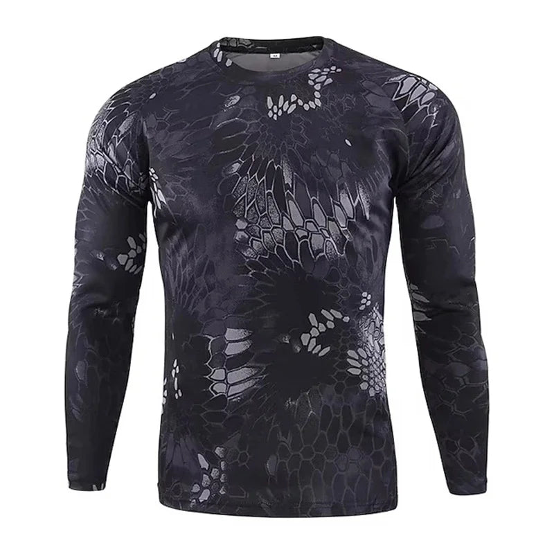 Men's 3D Camo Print Long Sleeve T-Shirt – Casual Hunting Pattern Loose Tee