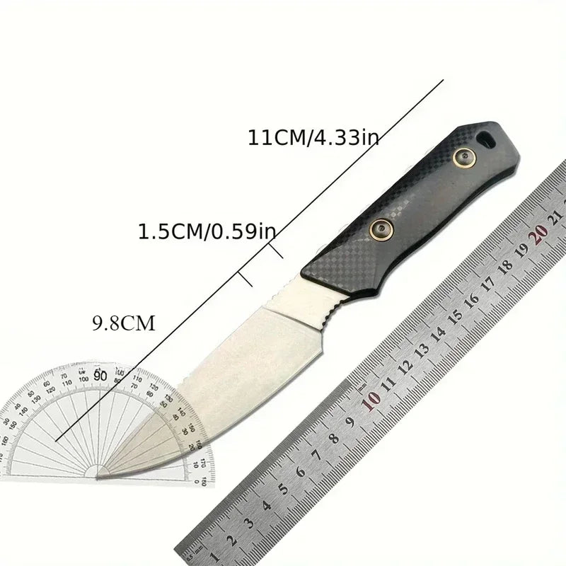 D2 Steel Fixed Blade Knife with Sheath – Titanium-Coated Stonewashed Camping Knife