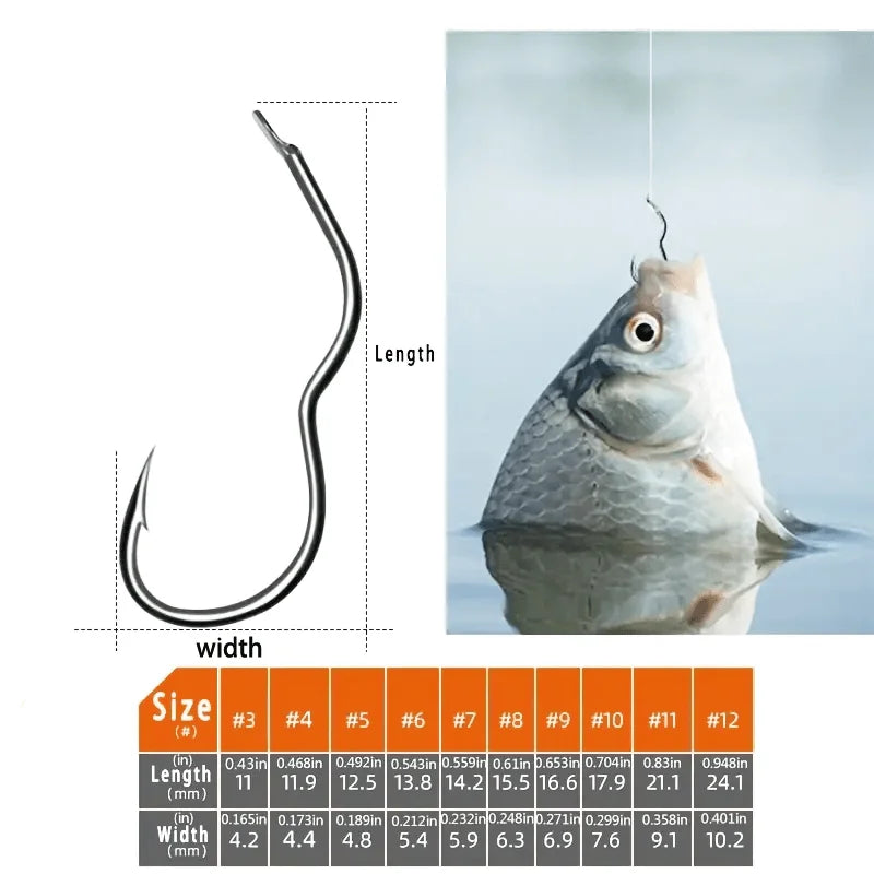 Carbon Steel Fishing Hook Set – 300pcs, Sizes 3-12, Barbed Sharp Hooks