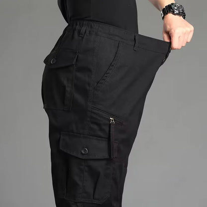 Men's Casual Workwear Trousers High Waist Large Size Leisure Pants Cuffed Tactical Multi-Pocket Labor Protection Wear-Resistance