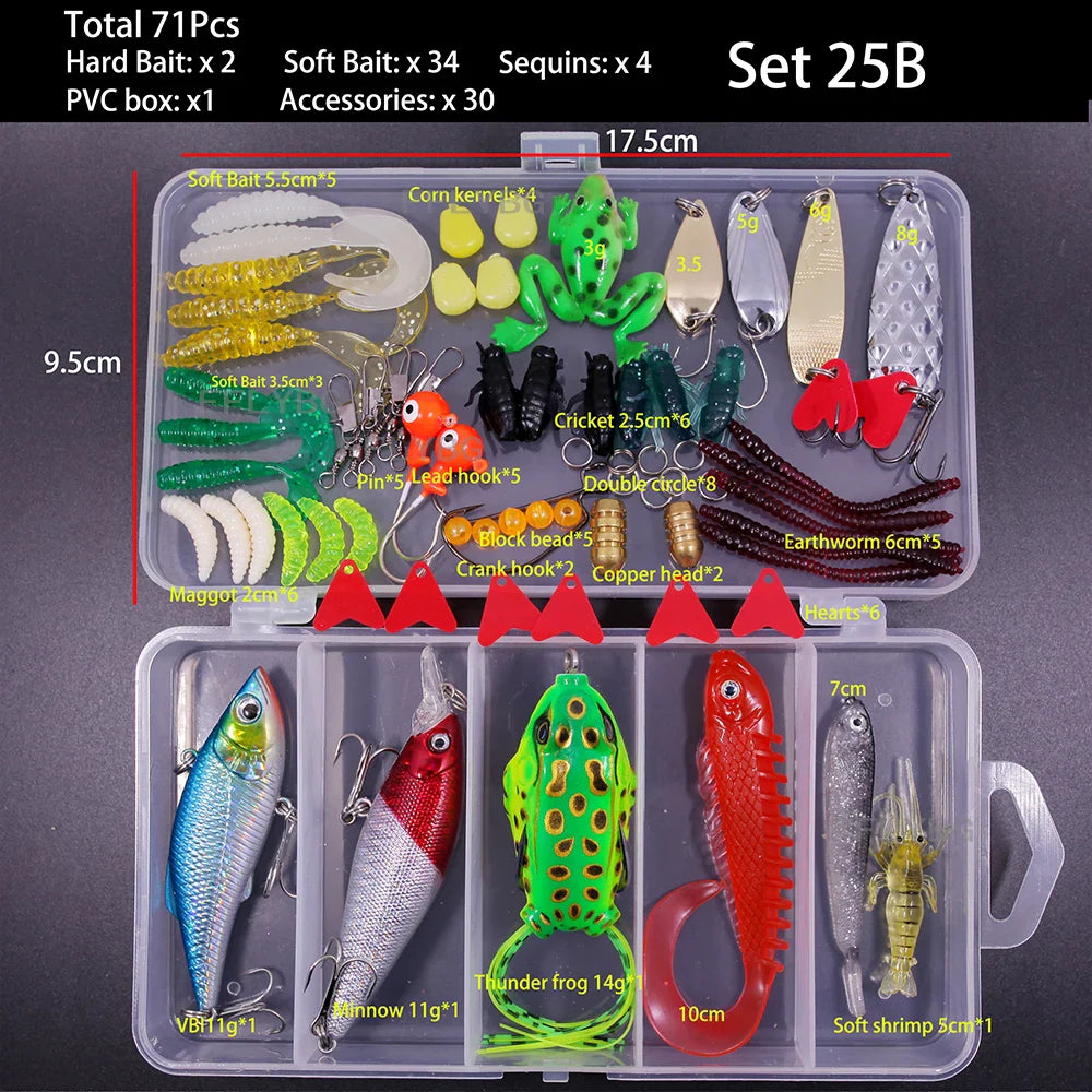 Mixed Fishing Lure Kit – Soft & Hard Baits, Minnow, VIB, Jig, Spoon, 13–182 Pieces