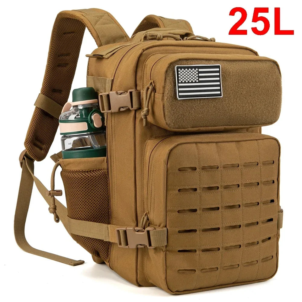 Men's Tactical Survival Backpack – Laser Cut MOLLE with Dual Cup Holders