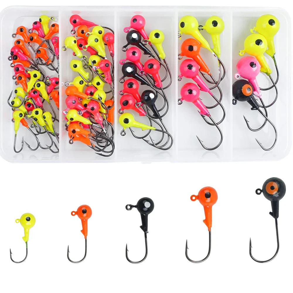 Round Ball Jig Head Hooks – High-Carbon Steel, Worm & Hard Bait Jigs, 43 to 130 Pieces