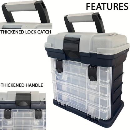 Four-Layer Fishing Tackle Box – Grey Plastic Bait & Accessory Storage