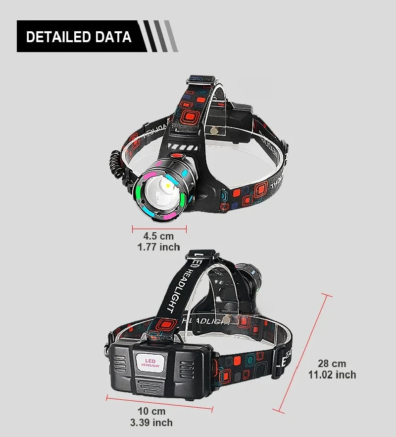High-Power LED Headlamp with IR Sensor – Rechargeable, 5000m Beam for Fishing & Camping