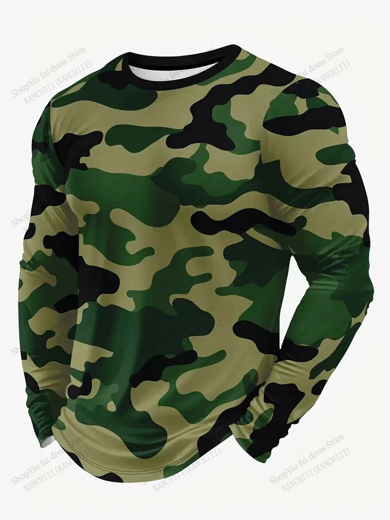 Men's 3D Tree Camo Long Sleeve T-Shirt – Oversized Outdoor Tee