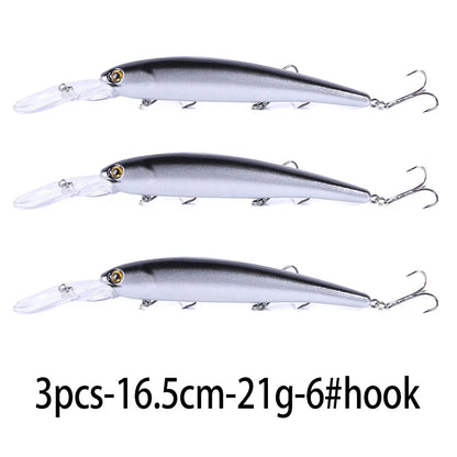 Deep Diving Minnow Wobbler Lure – 16.5cm, 21g, 2.5-4.5m Depth, Bass Pike Perch, 3 Colors