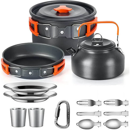 Camping Cookware Set – Anodized Aluminum, Nonstick, Foldable, Lightweight Travel Tableware