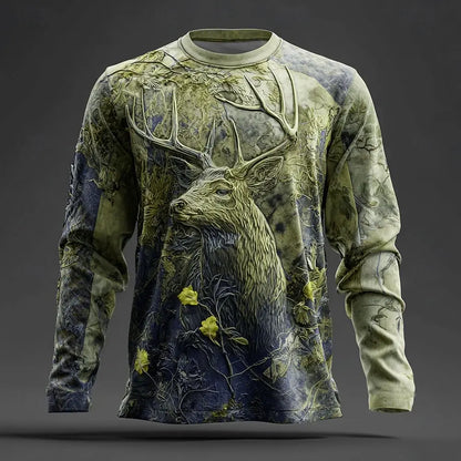 Men's Camo Deer Print Long Sleeve Shirt – Hunting & Outdoor Graphic Tee