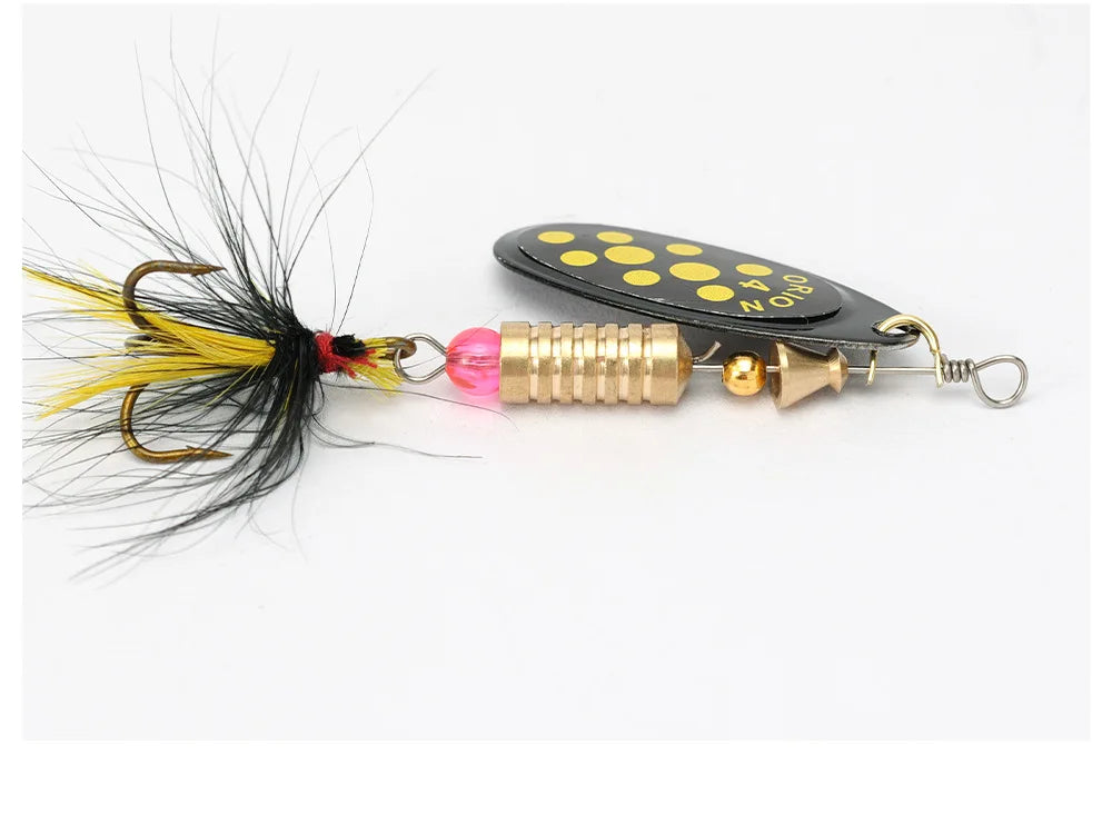 Metal Rotating Spinner Fishing Lure – Spoon Sequins Wobbler with Feather Hooks 3.5g/4.5g/7g/9g/12g