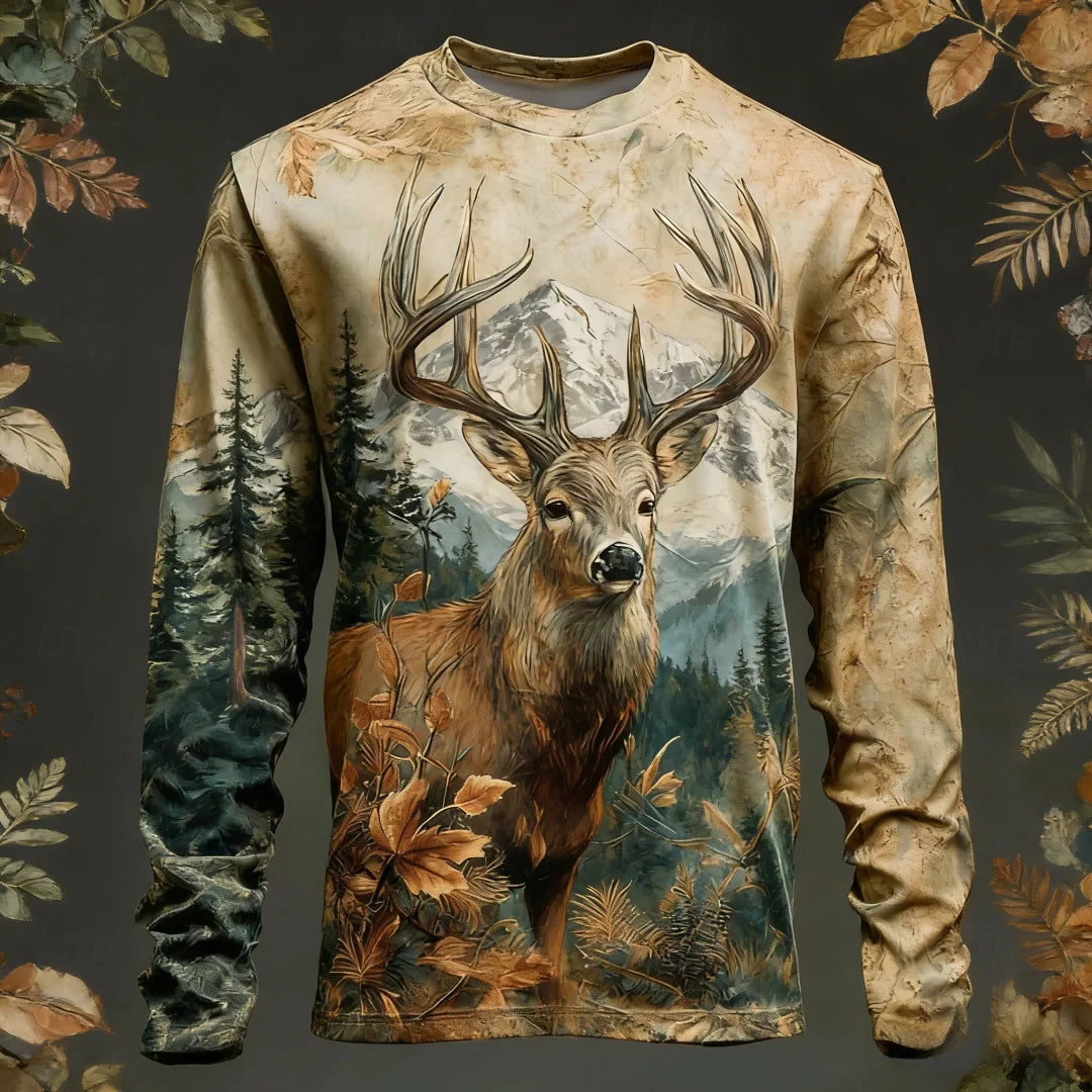 Men's Camo Deer Print Long Sleeve Shirt – Hunting & Outdoor Graphic Tee