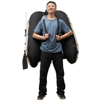 Outdoor Inflatable Fishing Boat Khaki Portable Fishing Raft 286.6LBS Load 90-180° Adjustable Backrest for Ocean/River Fishing